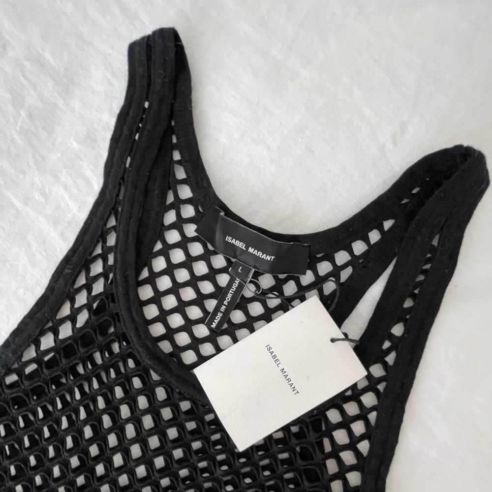 Isabel Marant black net racerback tank dress.